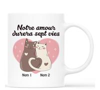 Mug Personnalisé Prénom - Notre Amour Durera Sept Vies - Tasse à Cafe 325 ml - Cadeau Couple Personnalisé, Tasse Personnalisée Saint Valentin, Mug Personnalisé Saint Valentin