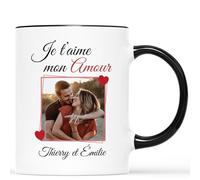 Mug Personnalisé Prénom/Photo - Je T'Aime Mon Amour - Cadeau Saint Valentin, Cadeau Saint Valentin Pour Homme, Cadeau Amoureux Pour Femme, Tasse Couple Amoureux, Tasse Amoureux