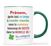 Mug Personnalisé Prénom - Succès Dans Ta Nouvelle Vie - Cadeau Depart Collegue, Mug Départ Collègue Travail et Nouvel Emploi, Tasse Collegue, Mug Collegue de Travail
