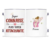 Mug Personnalisé Prénom - Super Connasse Mais Super Attachante - Tasse a cafe Humour, Mug Drole, Tasse Humoristique, Tasse Rigolote Femme, Mug Rigolo Femme (Marine)