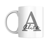 Mug Personnalisé Prénom - Tasse Céramique 330 ml avec Initiale en Gros + Nom Calligraphie - Fabriqué en France, Cadeau Anniversaire Maman, Micro-ondable Lave-Vaisselle