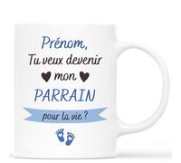 Mug Personnalisé Prénom - Tu Veux Devenir Mon Parrain Pour La Vie ? - Cadeau Parrain, Cadeau Parrain Marraine Bapteme, Cadeau Parrain Personnalisé, Tasse Parrain Marraine Bapteme