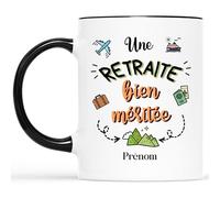 Mug Personnalisé Prénom - Une Retraite Bien Méritée - Cadeau Retraite, Cadeau Depart Retraite Humoristique, Mug Retraite (Noir)