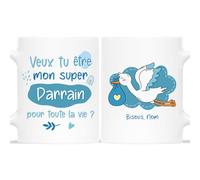Mug Personnalisé Prénom - Veux Tu Être Mon Super Parrain Pour Toute La Vie ? - Cadeau Parrain, Cadeau Parrain Marraine Bapteme, Cadeau Parrain Personnalisé, Mug Parrain