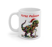 Mug Personnalisé T-Rex de Noël avec Guirlande Lumineuse - Cadeau Original et Festif pour les Amoureux des Dinosaures pour enfants et adultes