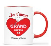 Mug Personnalisé Texte - Je t'Aime Grand Comme Ça - Cadeau Pour Son Amoureux, Cadeau Saint Valentin, Tasse Couple Amoureux, Mug Je t'Aime, Tasses Saint Valentin, Tasses Coeur