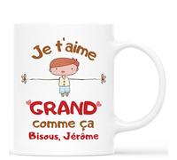 Mug Personnalisé Texte - Je t'Aime Grand Comme Ça - Cadeau Saint Valentin, Cadeau Pour Son Amoureux, Mug Je t'Aime, Tasses Saint Valentin, Tasses Coeur, Tasse Couple Amoureux
