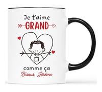 Mug Personnalisé Texte - Je t'Aime Grand Comme Ça - Cadeau Saint Valentin, Cadeau Pour Son Amoureux, Tasse Couple Amoureux, Mug Je t'Aime, Tasses Saint Valentin, Tasses Coeur