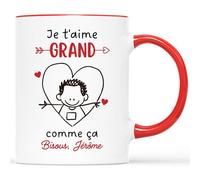 Mug Personnalisé Texte - Je t'Aime Grand Comme Ça - Cadeau Saint Valentin, Cadeau Pour Son Amoureux, Tasse Couple Amoureux, Mug Je t'Aime, Tasses Saint Valentin, Tasses Coeur