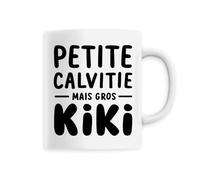 Mug Petite calvitie, gros kiki - Imprimé en France - Tasse originale en céramique - Cadeau Anniversaire Chauve Humour original rigolo (Blanc)