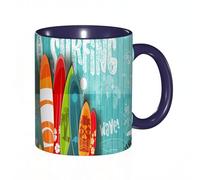 Mug porcelaine fine"Affiche de surf dans un style vintage pour Surf Club ou Shop. Planches de surf avec différents modèlesMug humour pour collègue, amis, copains, frères et soeurs |Mug original avec