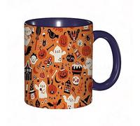 Mug porcelaine fine"Halloween Dessin Animé Chauve-Souris Citrouille Fantôme Mignon Cannes De Bonbon Corbeau Bougie Sorci |Mug humour pour collègue, amis, copains, frères et soeurs |Mug original avec