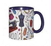 Mug porcelaine fine" Modèle de mode avec équipement de couture de dessin animé comme fil de machine à coudre et ruban à |Mug humour pour collègue, amis, copains, frères et soeurs |Mug original avec
