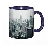 Mug porcelaine fine"Urban USA Design Theme Vue aérienne des gratte-ciel de New York et The Foggy Sky Digital,Gris |Mug humour pour collègue, amis, copains, frères et soeurs |Mug original avec