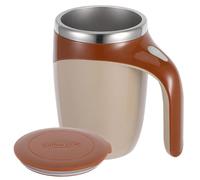 Mug Portatif à Remuer Électrique, Tasse à Café Marron avec Couvercle | Plastique et Acier Inoxydable, Usage Voyage et Déplacement, Mélange Lisse pour Sucre, Crème, Chocolat