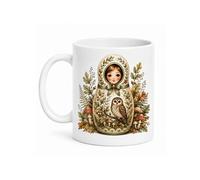 Mug poupée russe chouette des bois 350 ml - Céramique - Fond blanc