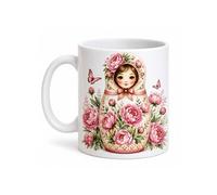 Mug Poupée Russe Pivoines 350 ml Céramique Fond Blanc