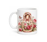 Mug Poupée Russe Roses Anciennes 350 ml Céramique Fond Blanc