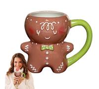 Mug pour Café de Noël 280 ml Tasse à Boisson en Céramique Décorative avec | Tasses Amusantes de Noël Pour Hommes Adultes Collègues Femmes Soirées à Tasse Bonhomme en d'Épices - Poignée Verte