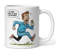 Mug prof d’EPS ou coach sportif - “Je cours donc je suis (en retard)” - Cadeau original et humoristique sport, éducateur physique, entraîneur, salle de sport - Tasse drôle en céramique 325ml