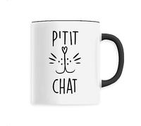 Mug P'tit chat - Imprimé en France - Tasse originale en céramique - Cadeau Animaux Anniversaire original rigolo (Noir)