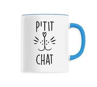 Mug P'tit chat - Imprimé en France - Tasse originale en céramique - Cadeau Animaux Anniversaire original rigolo (Bleu)