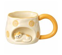 Mug Pumpkin Window Cat 14oz 3D Ceramic Mugs Cute Coffee Cup Sculpted Kitty | 350ML Cozy Animal Drinkware with Large Handle for Tea Cocoa Milk Desk Decor Gifts Feline Lovers Kitchen Office(Orange)