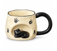 Mug Pumpkin Window Cat 14oz 3D Ceramic Mugs Cute Coffee Cup Sculpted Kitty | 350ML Cozy Animal Drinkware with Large Handle for Tea Cocoa Milk Desk Decor Gifts Feline Lovers Kitchen Office(Black)