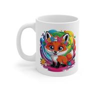 Mug Renard Kawaii avec Couronne de Fleurs - Tasse Renarde Cute Arc-en-Ciel - Design Animal Mignon et Féérique - Cadeau Original pour Enfants, Filles et Amoureux des Renards - Céramique 325ml...