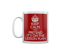 Mug rétro "Keep Calm and Pretend Its On The Lesson Plan", Céramique, rouge/blanc, 283 g