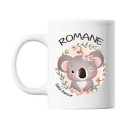 Mug Romane Bébé d'amour Koala | Tasse prénom idée cadeau Humour Mignon pour enfant fille | Imprimé en France