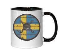 Mug rond en céramique avec drapeau suédois Viking Noir