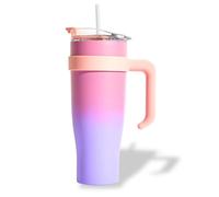 Mug Rose & Violet Isotherme avec Paille et Poignée Ergonomique | Mug XXL Idéal pour conserver vos boissons chaudes ou froides