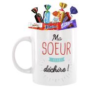 Mug ""Soeur"" garni de 20 chocolats Kinder, Daim, Milka & Célébrations | Idée cadeau