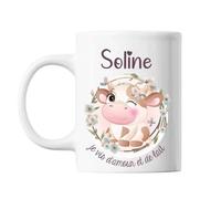 Mug - Soline - Amour Et Biberon De Lait Vache - Céramique - 325 Ml - Résistant Lave-Vaisselle