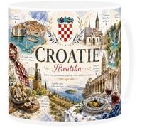 Mug Souvenir Croatie - Dubrovnik, Split, Côte Adriatique - Tasse Céramique 330 ml Design Aquarelle Drapeau - Cadeau Voyage, Souvenir Vacances Croatie - Imprimé en France - EveryMug