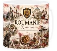 Mug Souvenir Roumanie - Transylvanie, Château de Bran - Tasse Céramique 330 ml Design Aquarelle Drapeau - Cadeau Voyage, Souvenir Vacances Roumanie, Bucarest - Imprimé en France - EveryMug