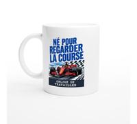 Mug Sport Auto Né Pour Regarder La Course Obligé De Travailler | Mug Fun Amateur de course automobile - Idée Cadeau Originale