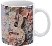 Mug sublimé en céramique avec guitare 3D, motif floral 3D, idéal pour un anniversaire ou Noël, idéal pour une maman, 325 ml, blanc