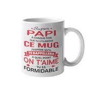 Mug Super Papi on t’aime tu es formidable - Message d’amour - Cadeau Original pour Papy - Idée Cadeau Fête des Grands-Pères, Anniversaire, Noël - Tasse pour Grand-Père 330ml Céramique (Papi)
