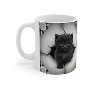 Mug Tasse Animal Chat ""Chaton Noir et Roses Blanches"" - Élégance et Mystère Félin