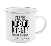 Mug Tasse Rétro en métal émaillé imprimé citation humour J'ai un parrain cinglé ne me force pas a l'appeler ref 2343