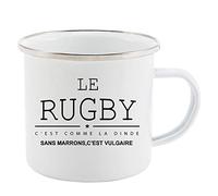 Mug Tasse Rétro en métal émaillé imprimé humour citation au rugby les tampons sans marrons c'est vulgaire ref 1612