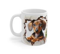 Mug Teckel Mignon - Tasse Chien Daschund Effet 3D Mur Brisé Idée Cadeau Fleurs