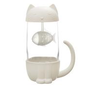 THE CONCEPT FACTORY - KA0554 Mug Infuseur Poisson Chat Kawaii 30 onçu pour Thé et Café - Céramique et Verre Transparent - Design Amusant - Taille 30 ouleur Blanc et Transparent