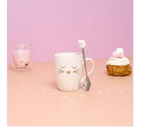 Mug - The Concept Factory - Mug Avec Cuillère Chat - Fun - Design - Blanc Et Or
