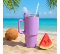 Mug Thermique 1100ml avec Paille et Poignée - Étanche et Lavable - Couleur Violet