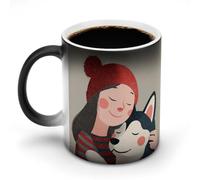 Mug thermosensible à changement de couleur, motif câlin, tasse magique en céramique de 350 ml qui révèle un motif au contact d'une boisson chaude - Idée cadeau parfaite pour les amateurs de café, pou