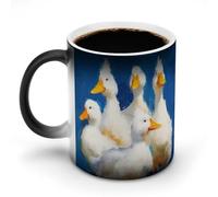 Mug thermosensible à changement de couleur, motif canards dans des poses amusantes, tasse magique en céramique de 350 ml. Le motif se révèle au contact d'une boisson chaude. Idée cadeau parfaite pour
