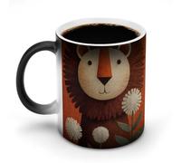 Mug thermosensible à motif lion et couronne de fleurs, 350 ml, en céramique. Révèle un motif au contact d'une boisson chaude. Idée cadeau parfaite pour les amateurs de café, pour un anniversaire ou l